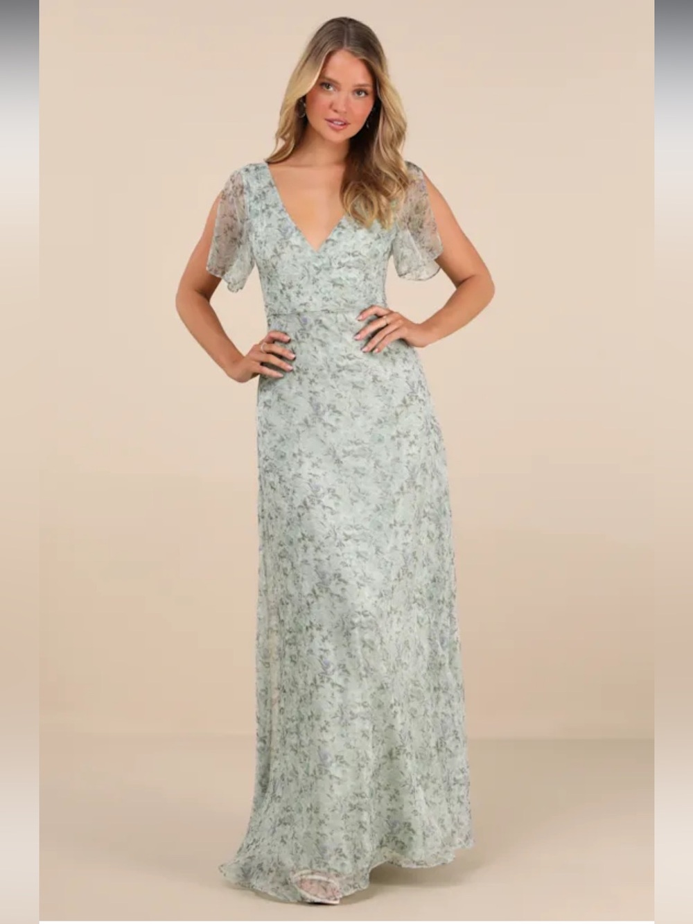 NWT lulus Elegant Sage Floral V-Neck Maxi Dress Size small